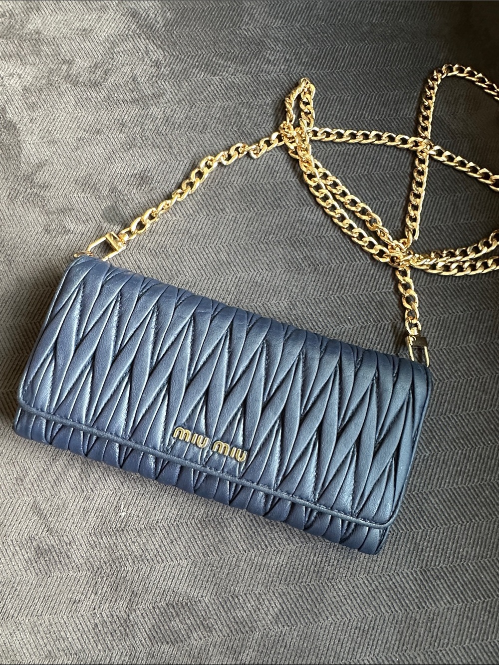 Miu Miu Navy Matelassé Leather WOC
